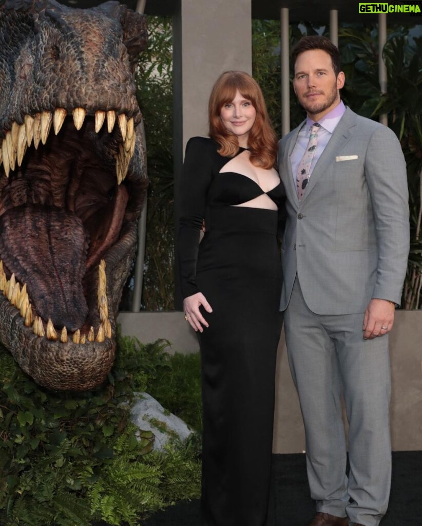 Bryce Dallas Howard Instagram - Thank you LA for such a fabulous premiere of our little dino movie! I can’t say it enough: Jurassic family, I love you 💚⁣⁣ ⁣⁣ We’re down to mere hours, folks – #JurassicWorldDominion is in theaters *this Friday* June 10! Comment with a 🦖 if you have your tickets⁣⁣ ⁣⁣ [ID: A slideshow of BDH with her Jurassic family at the premiere of Jurassic World Dominion at the TCL Chinese Theatre. She wears a cutout black @alexperryofficial dress and jewelry by @ireneneuwirth]