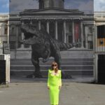 Bryce Dallas Howard Instagram - Dinosaurs, but make it fashion 🦖 Thank you Germany for being an incredible last stop on this leg of our international travels!! Next stop, home sweet home: Los Angeles! #JurassicWorldDominion ⁣ ⁣ Makeup: Kara Bua (@karayoshimotobua) ⁣⁣⁣⁣⁣ London/ Germany Hair: Christian Wood (@cwoodhair)⁣⁣⁣ Manicure: Ariane Brimah⁣ And special thanks to @alex.schack✨⁣ ⁣ [ID 1 & 2: BDH signs autographs, wearing a plum floor-length Pamella Roland gown with fancy silver beading along the neckline and sleeves.]⁣ ⁣ [ID 3: In front of a dinosaur installation in Trafalgar Square, BDH wears a bright tennis-ball yellow Alex Perry dress with an angular silhouette and neck cutout]⁣ ⁣ [ID 4 & 5: Rexy and BDH roar in Germany; BDH wears a midi red Valentino dress with matching red pumps that made her very tall]⁣ ⁣ [ID 6: Izzy Sermon, BDH, and Laura Dern speak at the London crew screening of Jurassic World Dominion. BDH wears a caramel-hued Self Portrait mesh midi dress and black blazer. She’s emotional saying thank you to all the people]