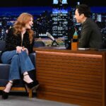Bryce Dallas Howard Instagram – always a blast with @jimmyfallon on @fallontonight ✨ thank you for having me!! ⁣
⁣
📸: andiejjane ⁣
⁣
[ID: Moments from The Tonight Show — BDH getting ready for the show and giving Jimmy Fallon a big hug; on stage laughing during a game of Password with Donald Glover, Maya Erskine, Steve Higgins, and Jimmy; and chatting with Jimmy about Argylle coming to theaters this Friday!]