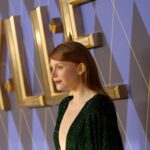 Bryce Dallas Howard Instagram - London, you make my heart so full! ❤️ #ArgylleMoviePremiere⁣ ⁣⁣ 📸: Getty Images for Universal Pictures Hair: @cwoodhair⁣⁣ Makeup: @karayoshimotobua⁣⁣ Styled by Publicist Extraordinaire: @alex.schack⁣⁣ ⁣⁣ [ID: In front of blue and yellow Argylle-themed backdrops, BDH poses for photos at the UK premiere of #ArgylleMovie. She wears a long, glittering emerald green dress with a deep v-neckline and deep crimson lipstick. Her straightened hair falls behind her back to show off her earrings.] Odeon Luxe Leicester Square