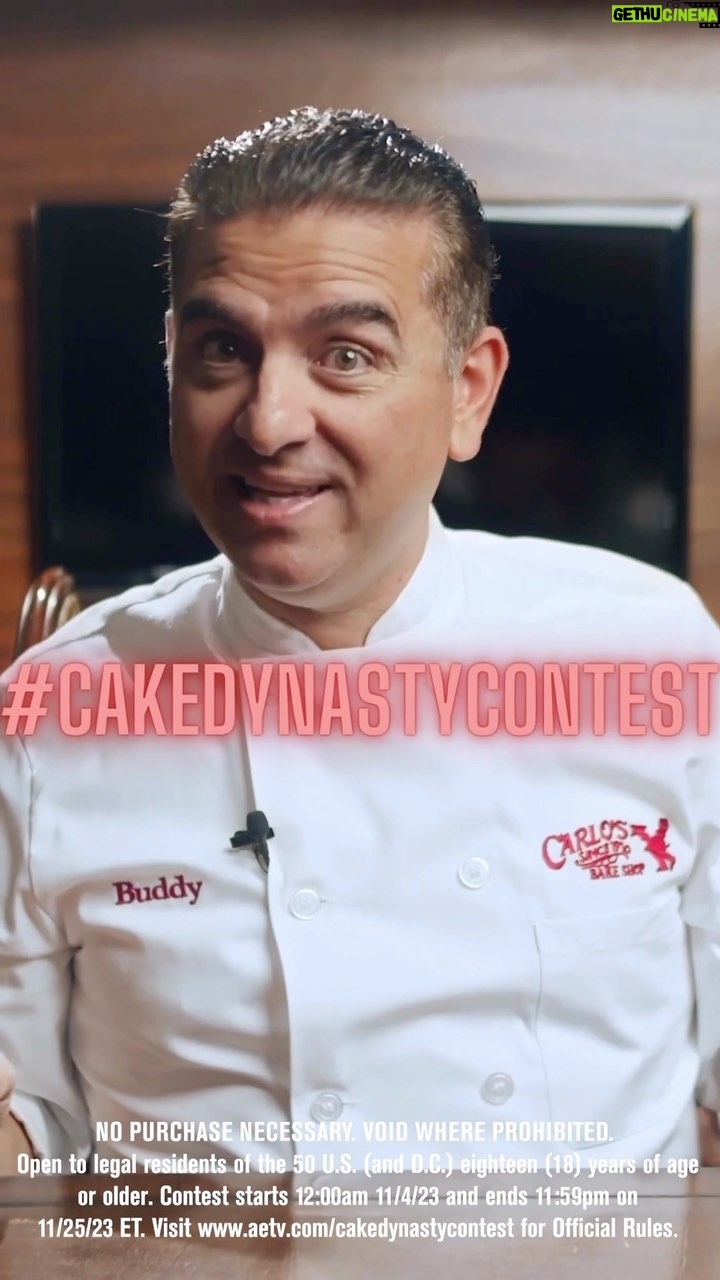 Buddy Valastro Instagram - Don’t forget to submit your best-ever cake design in the replies below using #CakeDynastyContest and follow @AETV for a chance to meet @BuddyValastro and have the SWEETEST day ever in New York City! Visit aetv.com/cakedynastycontest for Official Rules. NO PURCHASE NECESSARY. VOID WHERE PROHIBITED. Open to legal residents of the 50 U.S. (and D.C.) eighteen (18) years of age or older. Contest starts 12:00am 11/4/23 and ends 11:59pm on 11/25/23 ET.