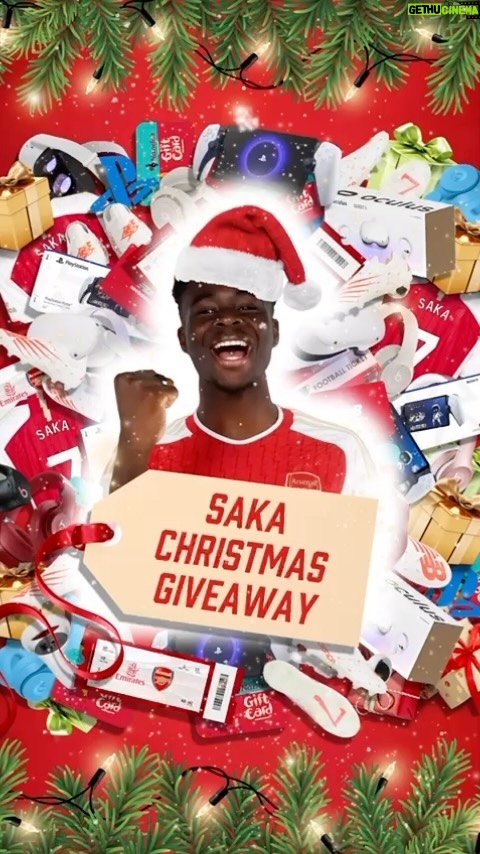 Bukayo Saka Instagram - The Big 7 Christmas Giveaway ‼️🎅🎁 This Christmas I’m doing my biggest ever giveaway! Over the next 7 days I’ll be picking 7 lucky winners who will get the chance to win one of my big Christmas care packages. Below are the items I will be giving away to each winner: 1 x Pair of signed @newbalance boots 1 x PlayStation Portable 1 x @beatsbydre Studio Pro headphones 1 x £250 @newbalance voucher 2 x Tickets to an @Arsenal game 1 x £100 @nandos voucher 1 x Surprise gift to be named later! All you have to do is comment #7DaysOfSakamas 🎅🏿 in the comment section and every day I will DM a random winner. So keep commenting, you have 7 days to get picked! Thank you for all the support and good luck!