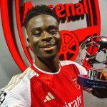 Bukayo Saka Instagram - A goal and an assist for the UEFA Champions League Player of the Match: Bukayo Saka 👊 Arsenal Stadium