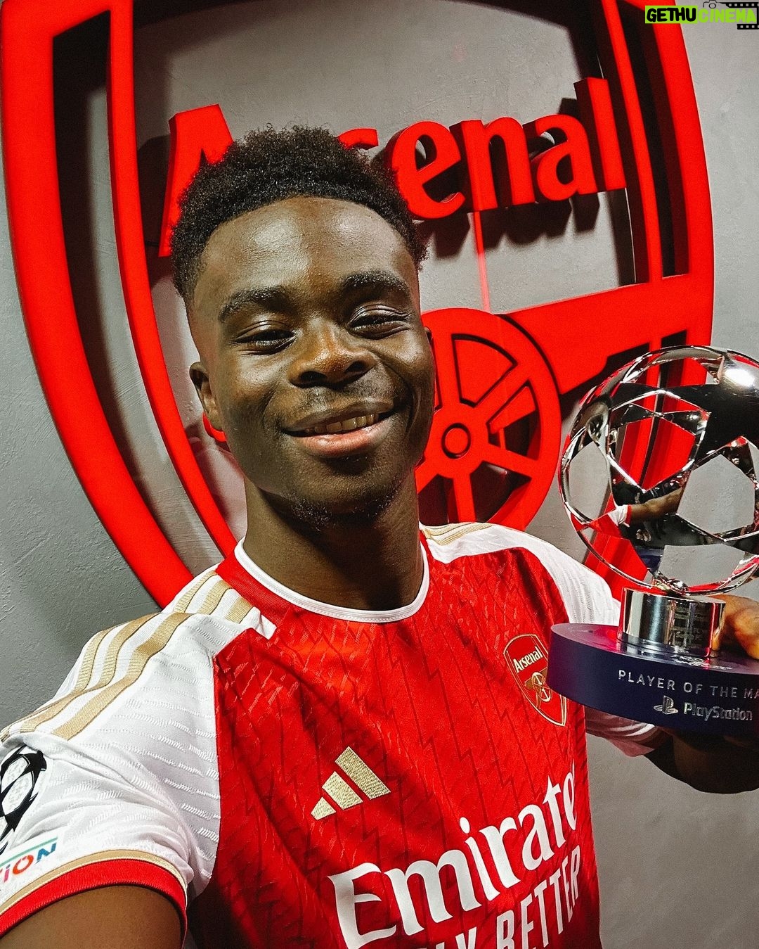 Bukayo Saka Instagram - A goal and an assist for the UEFA Champions League Player of the Match: Bukayo Saka 👊 Arsenal Stadium