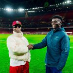 Bukayo Saka Instagram - Thanks for coming through to support bro, always good to see you @wizkidayo 💫 Emirates Stadium