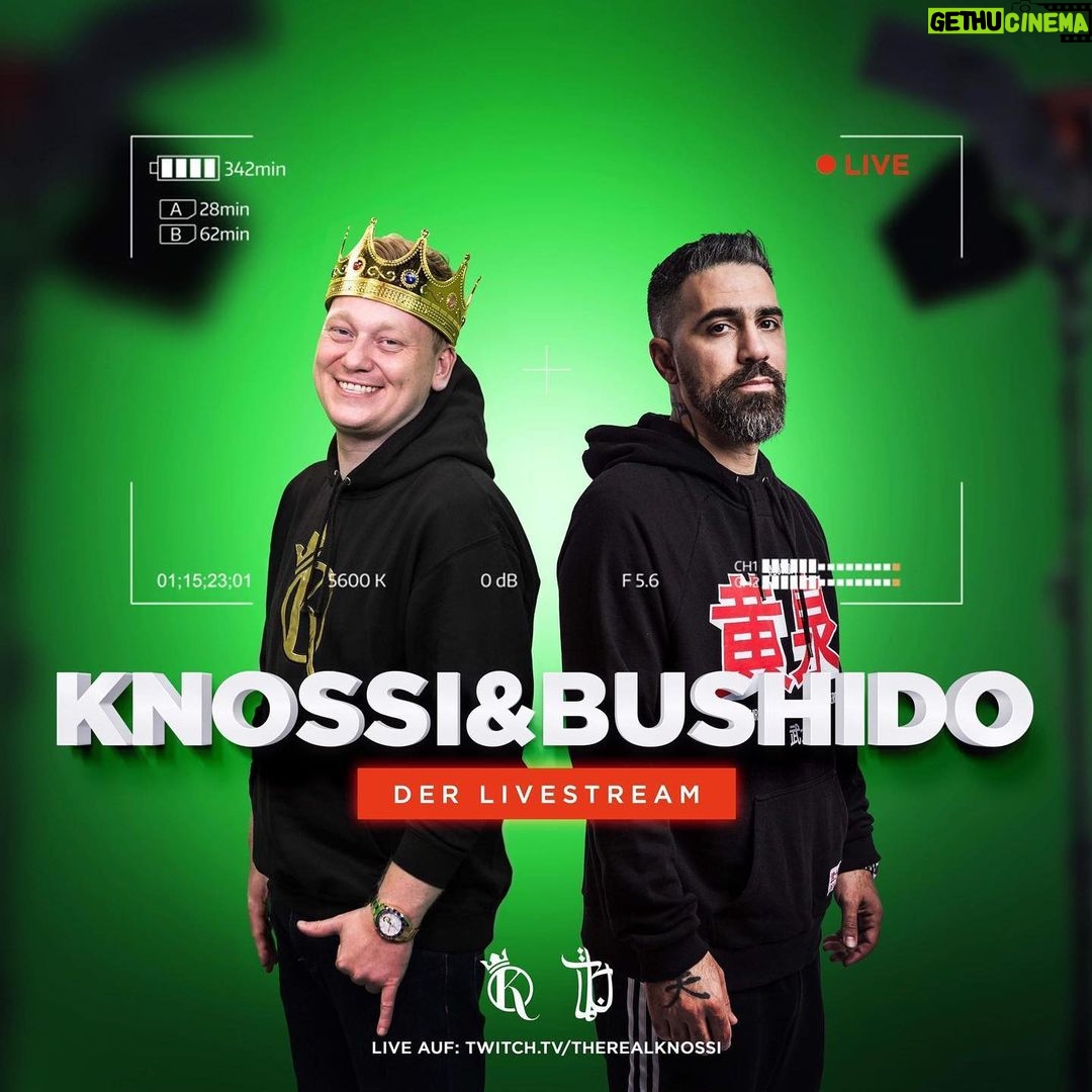 Bushido - 63.9K Likes - Freunde der guten Unterhaltung, am 03.12.19 werden sich @knossi und meine Wenigkeit auf Twitch vergnügen. Wir haben uns ne Menge für den Abend überlegt, also seid live dabei. Lieber Knossi, ruhiger Stream bitte, sonst zieht meine Frau ins Hotel:)
