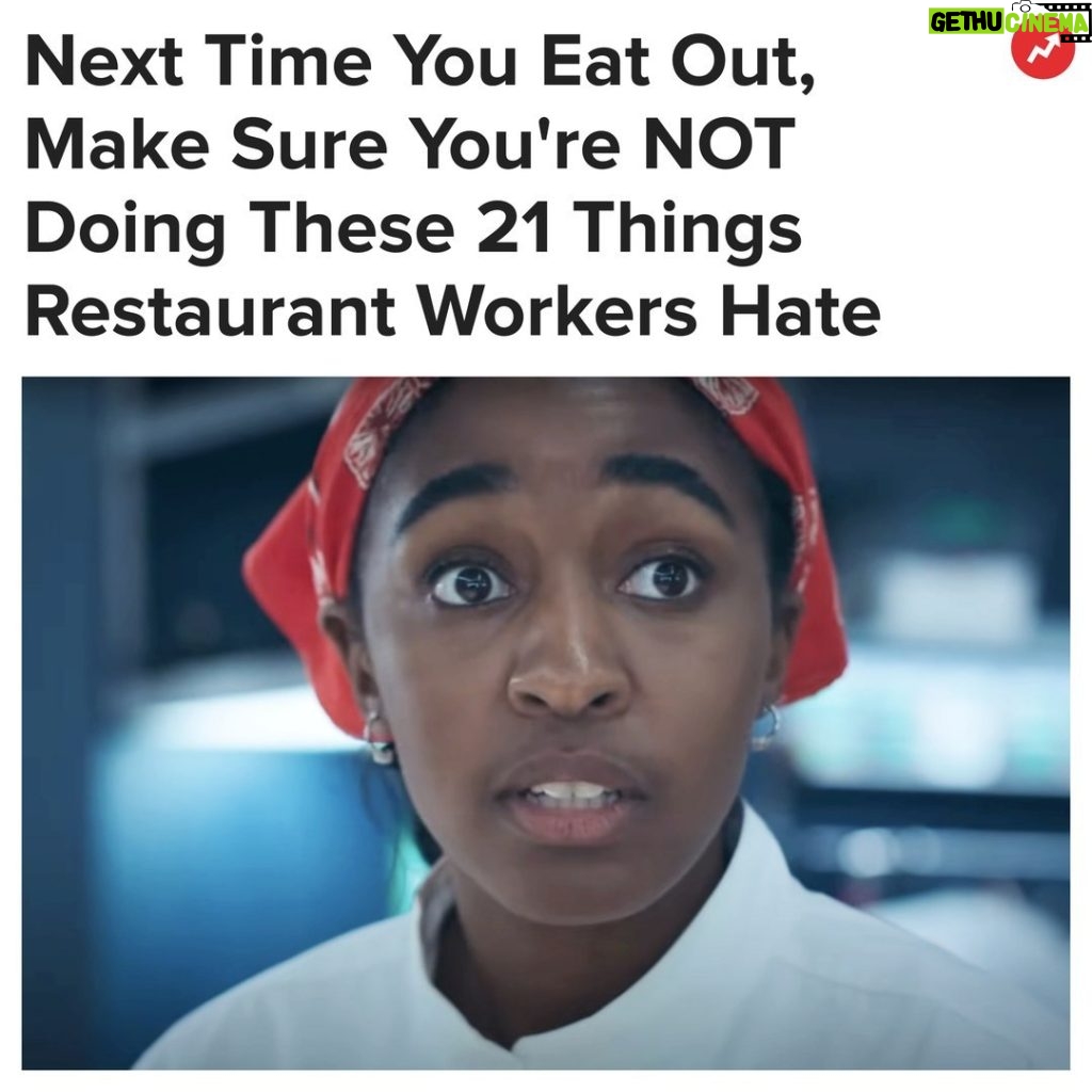 Buzzfeed Instagram - "Do NOT reach for something out of a server or food runner’s hand or tray! NO NO! NO! If I would have a free hand, I’d want to have slapped people trying. We have things balanced a certain way on a tray; you trying to 'help' may cause the entire tray to tip over." See more at the link in our bio 🍽️