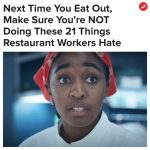 Buzzfeed Instagram - "Do NOT reach for something out of a server or food runner’s hand or tray! NO NO! NO! If I would have a free hand, I’d want to have slapped people trying. We have things balanced a certain way on a tray; you trying to 'help' may cause the entire tray to tip over." See more at the link in our bio 🍽️