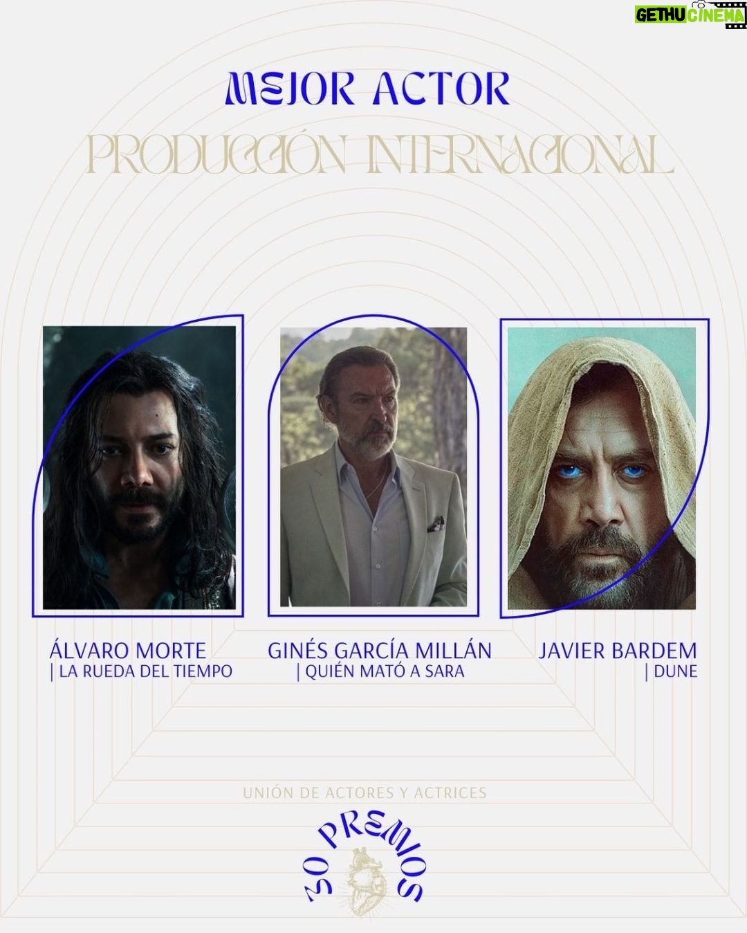Álvaro Morte Instagram - Nominado por #logain de @thewheeloftime a mejor actor en producción internacional. Cuando tus compañeros @uniondeactores te nominan te da un pellizco de alegría en el corazón. Y si a eso sumamos el estar nominado junto a dos mastodontes como @ginesgarciamillan y @bardemantarctic la emoción se multiplica. Muchísimas gracias y enhorabuena a todos los nominados. ❤️❤️❤️❤️❤️❤️❤️ #feliz