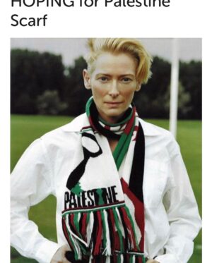 Éric Cantona Instagram - T-Shirt and scarf designed by @bella_freud for @hoping_foundation 
Hoping is raising funds for Palestinian Medical Relief society’s emergency response in Gaza. @rachidabrakni #tildaswinton