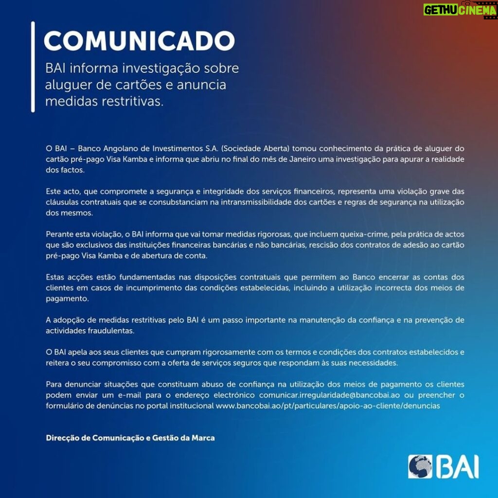 C4 Pedro Instagram - IMPORTANTE‼️ COMUNICADO PARA OS CLIENTES BAI ⚠️ @bai.ao 💙 Luanda, Angola
