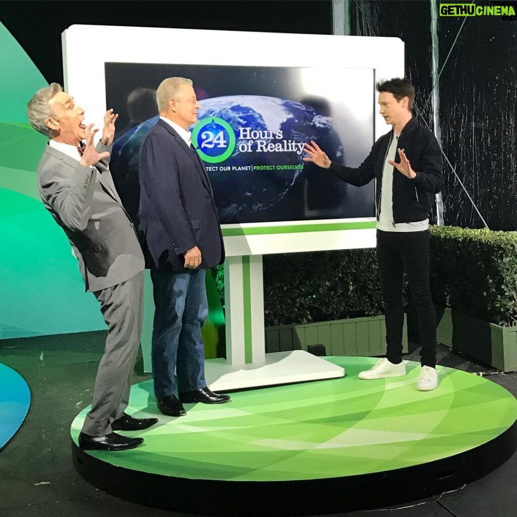 Calum Worthy Instagram - A Vice President, a Science Guy and an Awkward Guy walk into a climate change show. #24hoursofreality