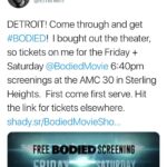 Calum Worthy Instagram – Eminem bought out two theaters in Detroit for free screenings of @bodiedmovie 🔥 He truly is a rap god