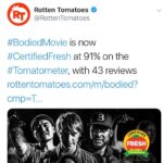 Calum Worthy Instagram - Thank you New York Times for the incredible review! Thank you Rotten Tomatoes for announcing we're #CertifiedFresh 🍅 at 91%. And thank you 50 Cent for the love! @bodiedmovie is in theaters tomorrow!
