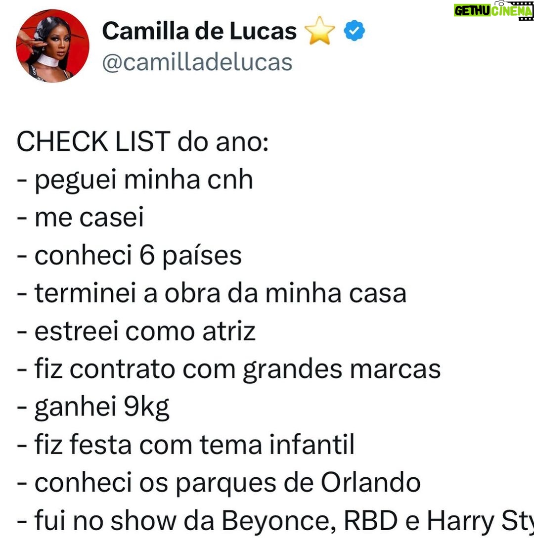 Camilla de Lucas Instagram - Sigo com preguiça de fazer vídeo retrospectiva de 2023, então deixei um checklist dos momentos mais mais! ✨ Como foi o seu? Que 2024 a gente viva o melhor ano das nossas vidas! 🥂🩵