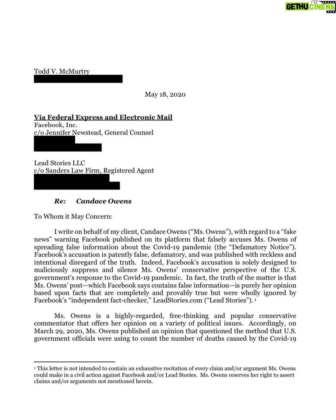 Candace Owens Instagram - This week, in light of discovering that Facebook has granted a former @cnn editor of 26 years legal “fact-checker” status to censor and ban conservative accounts, I engaged Covington Catholic lawyer Todd McMurtry to go after the company on my behalf. Here is our demand letter which was sent out today. I came to this decision after going through the proper, private means to try to work with Facebook to establish how strikes issued on my account by former CNN writers and editors were deemed valid, despite the fact that everything that I stated in my post was factually correct. Essentially, my account was being threatened for wrong-think. Social media companies are directly interfering in elections and colluding with leftist organizations to do so. It is no longer enough for us to sit back and complain. Especially not in times such as this. our freedoms are disappearing before our eyes. In light of the #coronavirus scamdemic, social media companies and governments have banned our ability to peacefully assemble, to protest, to purchase firearms, and to speak freely. THIS IS NOT ACCEPTABLE, EVER, UNDER ANY SCENARIO, IN THE UNITED STATES OF AMERICA. Live free or die. #1A #2A #coronavirus #America