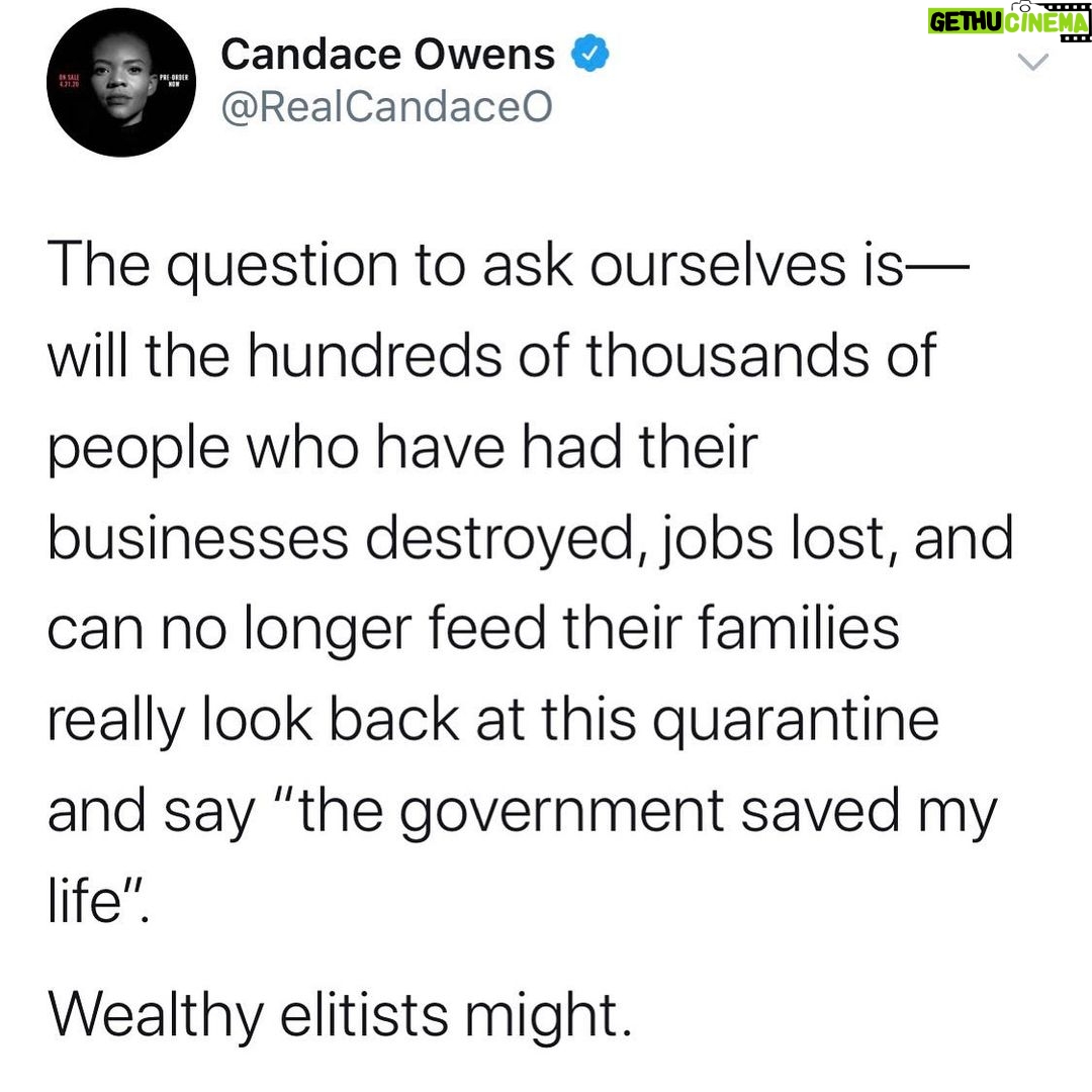 Candace Owens Instagram - When I grow up, I want to be an out-of-touch wealthy elitist, who thinks ruining the lives of hundreds of thousands of people that live beneath me, is a form of “saving”.