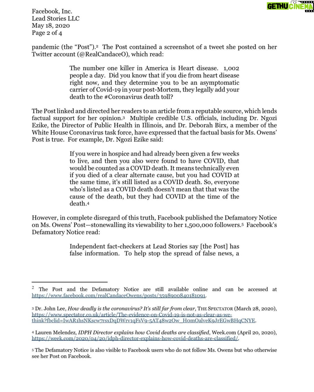 Candace Owens Instagram - This week, in light of discovering that Facebook has granted a former @cnn editor of 26 years legal “fact-checker” status to censor and ban conservative accounts, I engaged Covington Catholic lawyer Todd McMurtry to go after the company on my behalf. Here is our demand letter which was sent out today. I came to this decision after going through the proper, private means to try to work with Facebook to establish how strikes issued on my account by former CNN writers and editors were deemed valid, despite the fact that everything that I stated in my post was factually correct. Essentially, my account was being threatened for wrong-think. Social media companies are directly interfering in elections and colluding with leftist organizations to do so. It is no longer enough for us to sit back and complain. Especially not in times such as this. our freedoms are disappearing before our eyes. In light of the #coronavirus scamdemic, social media companies and governments have banned our ability to peacefully assemble, to protest, to purchase firearms, and to speak freely. THIS IS NOT ACCEPTABLE, EVER, UNDER ANY SCENARIO, IN THE UNITED STATES OF AMERICA. Live free or die. #1A #2A #coronavirus #America