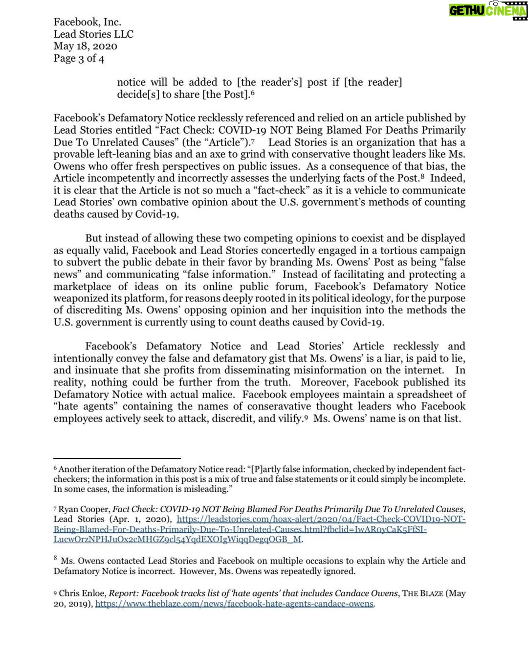 Candace Owens Instagram - This week, in light of discovering that Facebook has granted a former @cnn editor of 26 years legal “fact-checker” status to censor and ban conservative accounts, I engaged Covington Catholic lawyer Todd McMurtry to go after the company on my behalf. Here is our demand letter which was sent out today. I came to this decision after going through the proper, private means to try to work with Facebook to establish how strikes issued on my account by former CNN writers and editors were deemed valid, despite the fact that everything that I stated in my post was factually correct. Essentially, my account was being threatened for wrong-think. Social media companies are directly interfering in elections and colluding with leftist organizations to do so. It is no longer enough for us to sit back and complain. Especially not in times such as this. our freedoms are disappearing before our eyes. In light of the #coronavirus scamdemic, social media companies and governments have banned our ability to peacefully assemble, to protest, to purchase firearms, and to speak freely. THIS IS NOT ACCEPTABLE, EVER, UNDER ANY SCENARIO, IN THE UNITED STATES OF AMERICA. Live free or die. #1A #2A #coronavirus #America