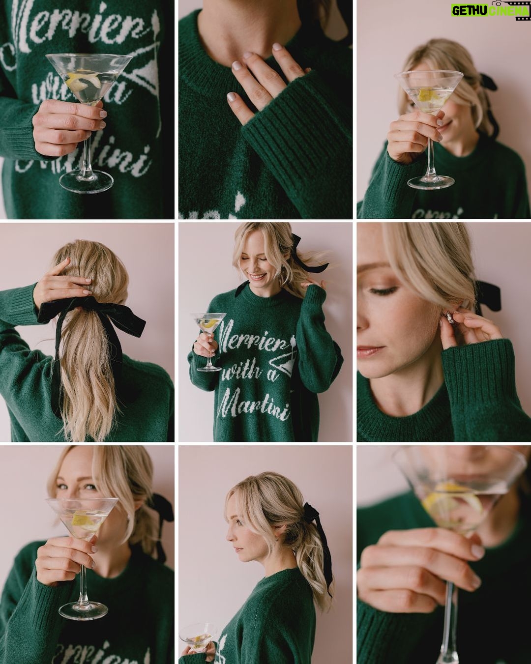 Candice King Instagram - Bows up! Martini grip ready 👏 bring on the holiday parties 🫒 (jumper by my gals @showmeyourmumu )