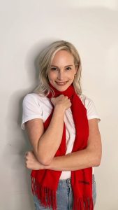 Candice King Instagram - All I know is…you won’t WANT to take this scarf off 🧣 Merch at @merchbyblankclo www.blankclo.com 🩸 and this weekend in person @epiccons 🎄 @merchbyblankclo #carolineremembersitalltoowell