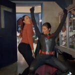 Candice Patton Instagram - Never on chill when we work together. ⚡️🦇 (Me hiding behind J bc I have no idea what I’m supposed to be doing 😩) Vancouver, British Columbia