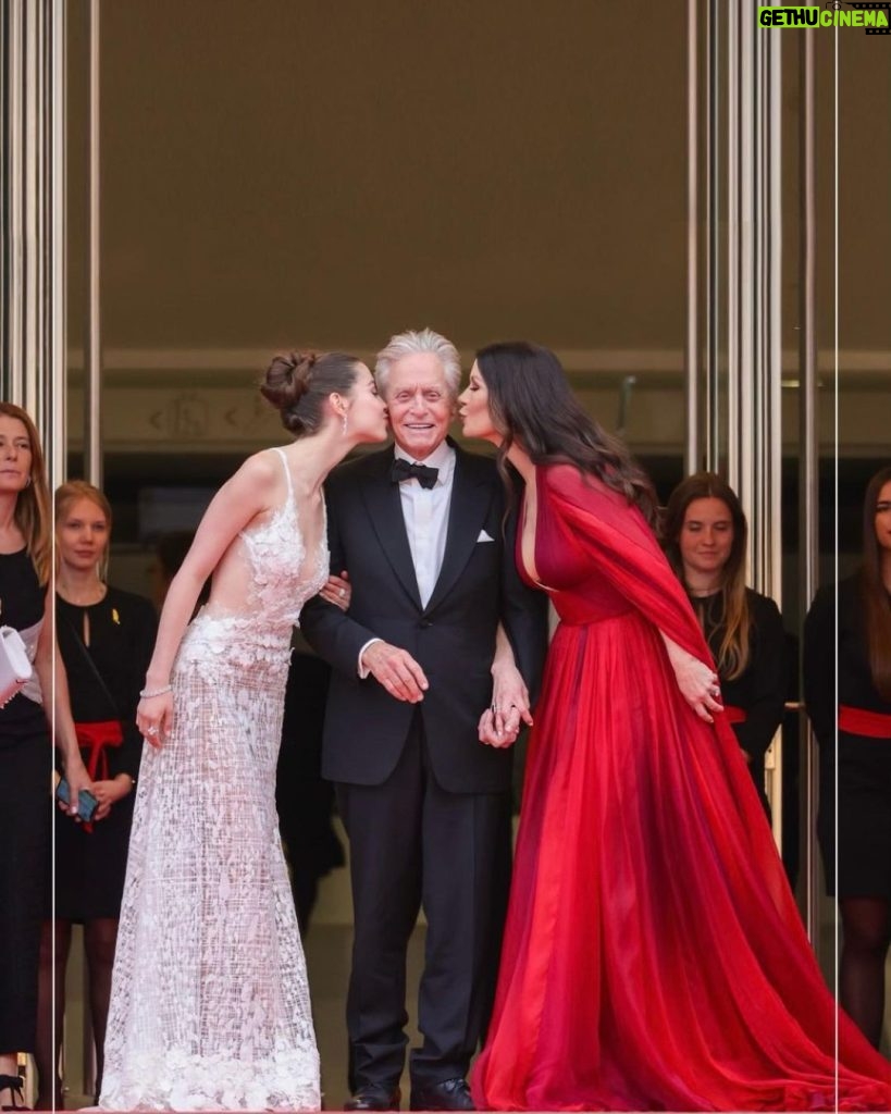 Catherine Zeta-Jones Instagram - Cannes! Cannes! What a soirée! To walk the iconic red carpet with my daughter @carys.douglas and my husband @michaelkirkdouglas as he receives his lifetime achievement Palm D’Or was a night I shall never forget, ever. Thanks always to @miss_kellyjohnson @marywilesmakeup @stephanebodin @eliesaabworld @sarahflint_nyc @chopard @rogervivier