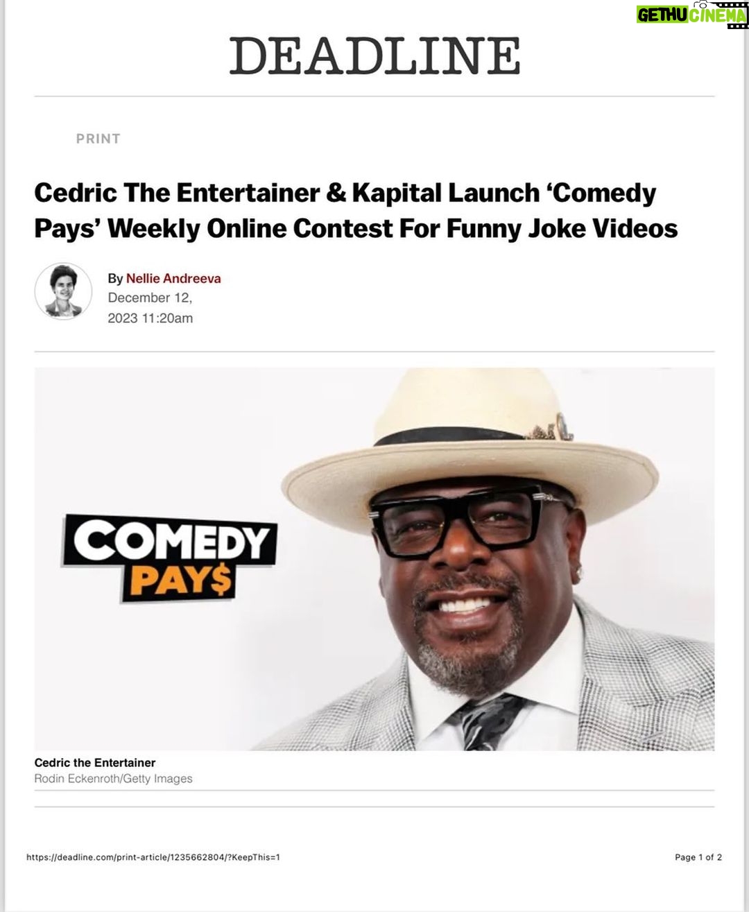 Cedric the Entertainer Instagram - Check out our article on @deadline ! Our website is live!! Submit your videos and YOU could win $1000! 💵🤣