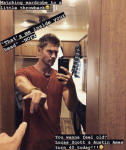Chad Michael Murray Instagram - -This is 40. As I browse through the memory catalogue in my mind all I can say is I couldn’t be more grateful to wake next to my family. Sarah and our kiddos fill my life with more joy than I could ever imagine. @rooeemer #trulyblessed I love you soooo much! -Roughly 18-19 years ago(@hilarieburton & I) shot that scene I’m referencing in the photo. Crazy town- mind blown. The ppl met and stories heard from so many of you have brought me sooo much joy over the years. I adore you all. Thank you for always wishing love. Here’s to another 40- Cheers & much love -CMM #thisis40 #oth #oththrowback #thatsmeinsideyourhead #birthday #grateful