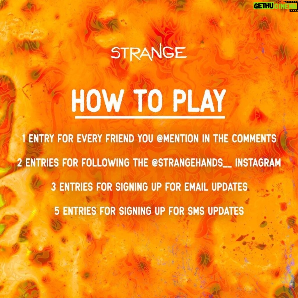 Chandler Hallow Instagram - 🛸STRANGE CONTEST🔬 Win $500 and video call with @chandlerhallow ! 🏆 GRAND PRIZE 🏆 Video meet ‘n greet with Chandler for Q&A and to pitch a Strange design idea! Plus a $500 Gift Certificate good toward any Strange products in the next year 3 First Prizes 🥇 : $300 Gift Certificate good toward any Strange products in the next year 5 Second Prizes 🏅 : $100 Gift Certificate good toward any Strange products in the next year 🎲 HOW TO PLAY 🎲 Like this post! 1 Entry for every friend you mention in the comments👇 2 Entries for Following the @strangeclothing__ Instagram 3 Entries for Signing up for Email Updates (link in bio!) 5 Entries for Signing up for SMS Updates (link in bio!) All existing subscribers are automatically entered! 🕰 CONTEST TIMELINE ⏰ Winner selected Monday November 21ST @ 5PM EST, at which point we will notify winners via email, DM, or text! Keep an eye on your Inbox and Instagram! We will try to notify winners 3 times, and if we don’t hear back we will need to select a new winner, so be sure to add info@shopstrangeclothing to your contacts! This contest is not affiliated with Instagram. No purchase necessary. Winners agree to share their IG username OR age, first name, & last initial (if under 18 must receive parental consent) for Strange to publicly announce winners.