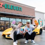 Chandler Hallow Instagram - Feastables is now available in EVERY 7-Eleven and Speedway in America! We are giving away a LAMBO to one person who buys Feastables anywhere in the next 7 days! GO BUY!