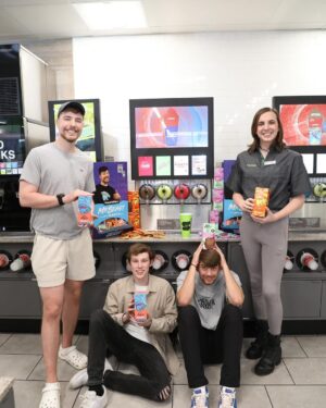 Chandler Hallow Instagram - Feastables is now available in EVERY 7-Eleven and Speedway in America! We are giving away a LAMBO to one person who buys Feastables anywhere in the next 7 days! GO BUY!