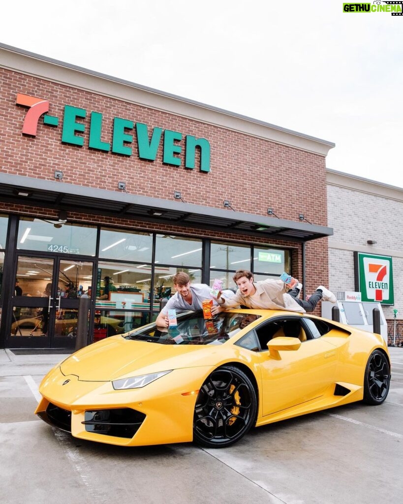 Chandler Hallow Instagram - Feastables is now available in EVERY 7-Eleven and Speedway in America! We are giving away a LAMBO to one person who buys Feastables anywhere in the next 7 days! GO BUY!