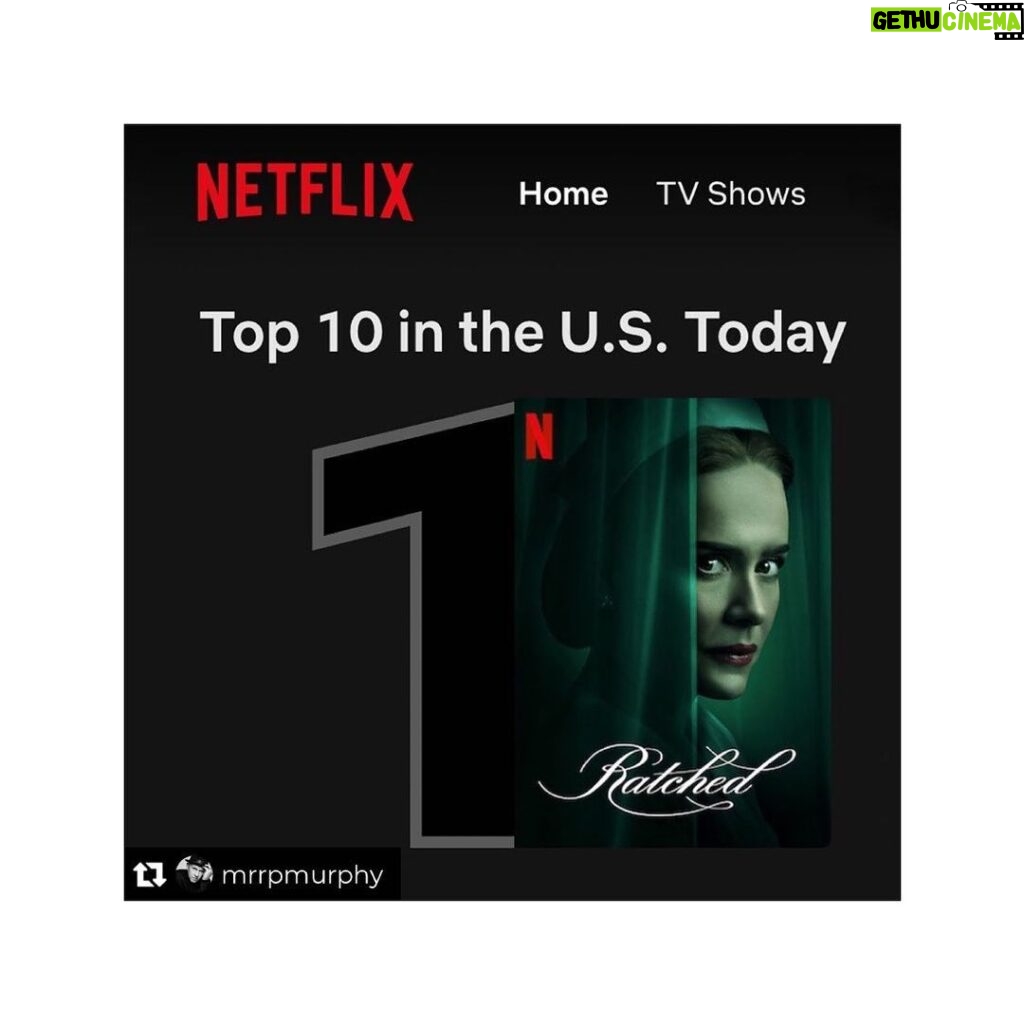 Charlie Carver Instagram - Wow! Thank you for all of the love and thank you for watching! ❤️ All that love back at you! Repost from @mrrpmurphy • Thank you! thank you! thank you to all the fans who propelled Ratched to NUMBER 1 on its debut day! When Lady Sarah Paulson and I got the news this morning we were speechless. So many of you get and love our beloved Mildred and we are just so grateful for your support!