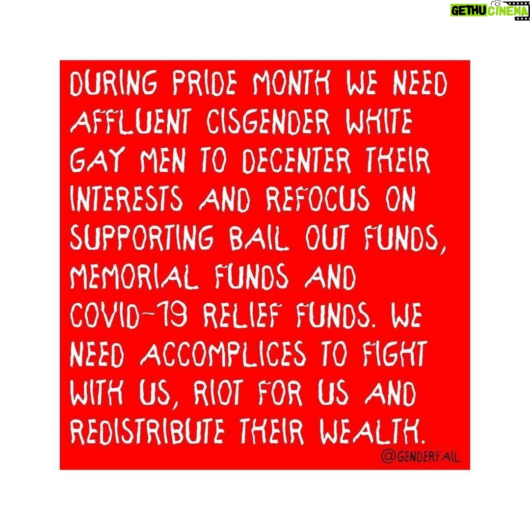 Charlie Carver Instagram - June is bustin’ out all over. Pride month. Swipe through the Carousel. Consider donating what would have gone to this month’s festivities to local LGBT and intersectional organizations that support black, brown, and trans folx that need funds to help their communities (some tagged here, happy to add more from the comments). Smaller LGBT organizations are often overlooked in favor of more recognizable ones. Call out corporations and brands who are after your wallet and demand them to open theirs to the above. Racism is a queer issue. Pride started as a riot against police brutality. Take pride in your history. Center your brothers and sisters of color who led us here. Call out racist, bigoted bullshit when you hear or see it. Save the thirst traps and put your beautiful bodies to use on the street: march if you can when you can. THERE IS A PANDEMIC WEAR A MASK AT MINIMUM. Stay safe. REGISTER TO VOTE. VOTE. IN LOCAL ELECTIONS WHERE CHANGE BEGINS. Liberation is mutual #blacklivesmatter ❤️💪🌈