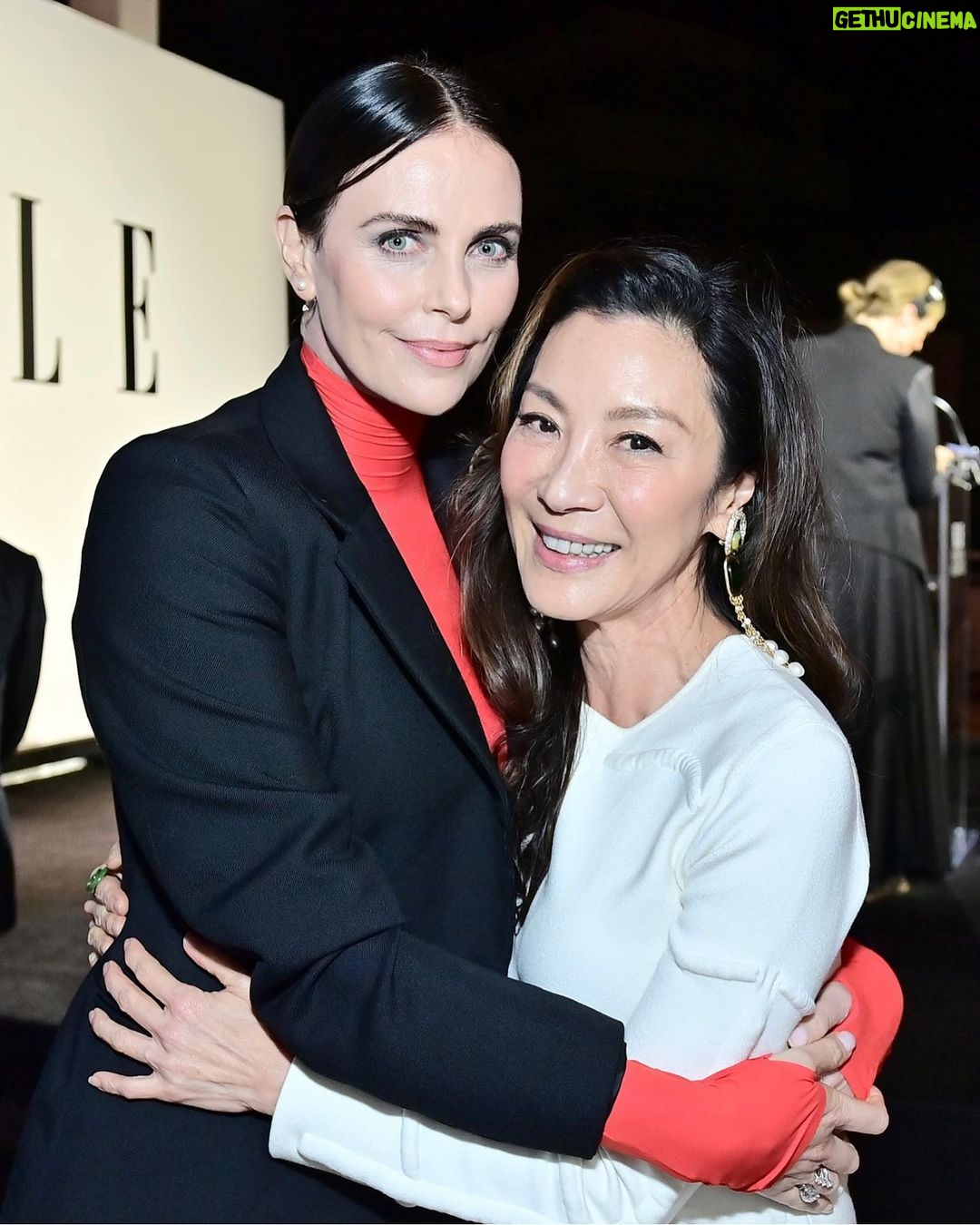 Charlize Theron Instagram - Had the incredible honor of saying a few words on behalf of this BRILLIANT woman last night for #ElleWIH. Itβs about damn time @michelleyeoh_official gets the recognition she deserves - she has been killing the game for years. Give her all the awards!!! Love you, Michelle. Thank you for letting me be apart of this beautiful night πππ