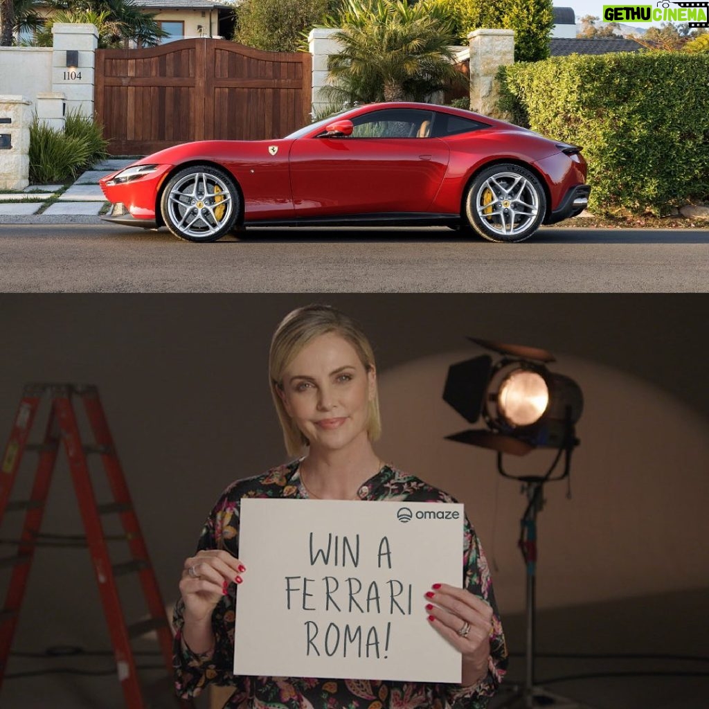 Charlize Theron Instagram - One more time for the people in the back: I’ve teamed up with @omaze to give YOU the chance to take home a 2021 Ferrari Roma! Now through tomorrow 7/9 at 9am PT, use promo code RADNESS300 to score 300 bonus entries. Enter at the link in my bio or go to omaze.com/Charlize. Every donation supports @ctaop. #omaze