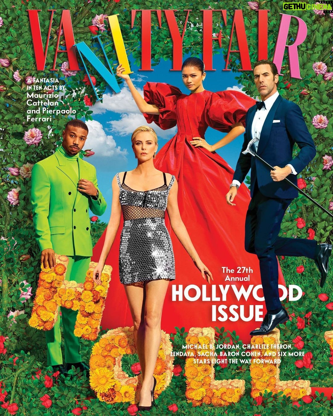 Charlize Theron Instagram - The 27th Vanity Fair Hollywood Issue, aka a collection of people I am absolutely obsessed with. So honored to be in their company. #VFHollywood By: Maurizio Cattelan and Pierpaolo Ferrari @britthennemuth Stylist: @kegrand Hair: @hairbyadir Makeup: @kateleemakeup