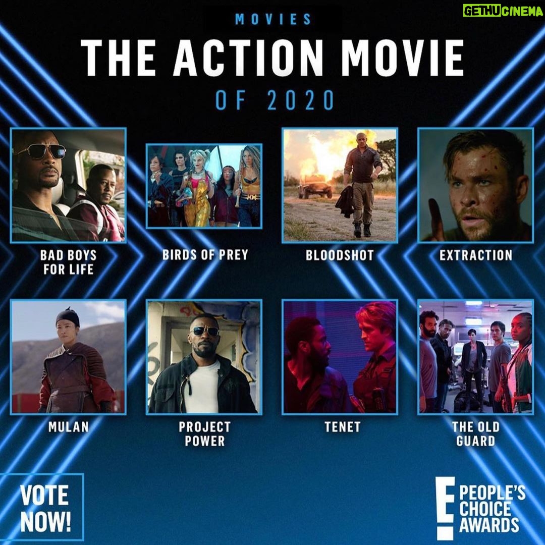 Charlize Theron Instagram - Still reeling from the fact that we got 4 @peopleschoice award noms!!! Thank you to...the people! It makes me so happy that @oldguardmovie resonated with so many of you around the world, and I am ecstatic to be in the company of these incredible films, actors and action stars! (I’m coming for you, @chrishemsworth 💪🏻) Check out my bio for links to vote for these awards AND to register to vote for the most important election of our lifetime! 2 🐦 1 🗿