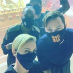 Charlize Theron Instagram - Thanks to everyone who drove in last night in support of @ctaop - especially this crew who are just as stunning with half their faces covered @aishatyler @nicholashoult @kylethomasbuchanan. Was so nice to escape the house for a night in safe way, and I so appreciate everyone for rocking their masks all night and keeping socially distant in their cars. Special shout out to @thegrovela for having us, and letting us experience the madness of Fury Road on the big screen again. Stay safe out there everyone, keep those masks on and remember #YourActionsSaveLives! #MadMasks 😷 The Grove