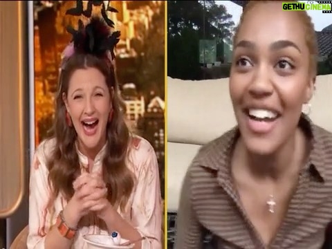 China Anne McClain Instagram - me tryin not to GEEK out over @drewbarrymore and her being adorable😭 Link to the interview is on my story, I LOVE DREW❤️❤️ #HubieHalloween #DrewBarrymoreShow