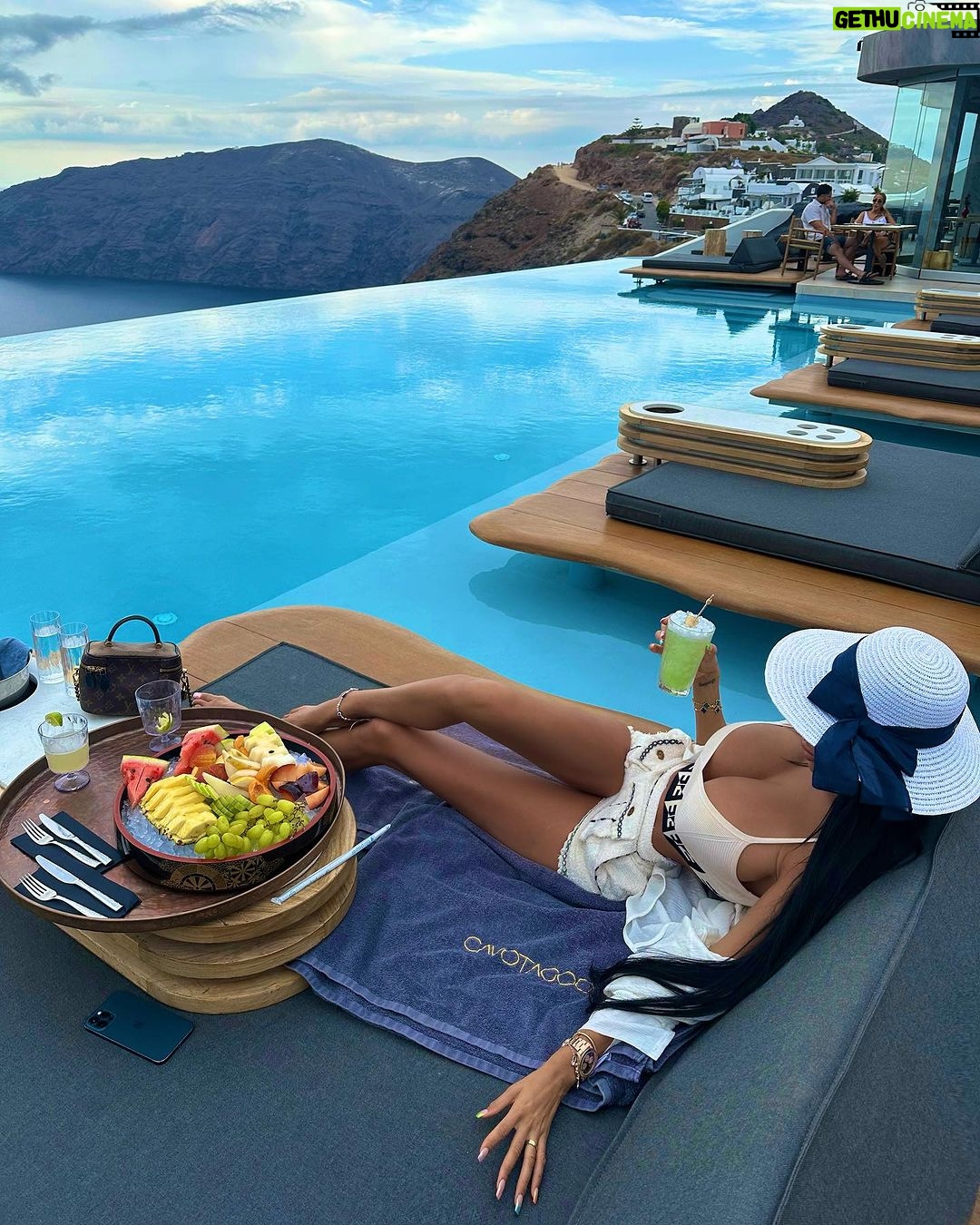 Chloe Khan Instagram - Just book the flight love . No one ever regrets travelling 💙 Cavo Tagoo Santorini