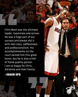 Chris Bosh Instagram - Leadership is about making others BETTER as a result of your presence and making sure that IMPACT lasts in your absence. 

Thank you all for the outpour of love and support. Dedicating this post to Coach Spo who drove me to be the best I could be on and off the court. Tag someone below who inspires you to keep your head in the game. 👊🏿 #21HoopClass #HOF #LettersToAYoungAthlete #HEATNation