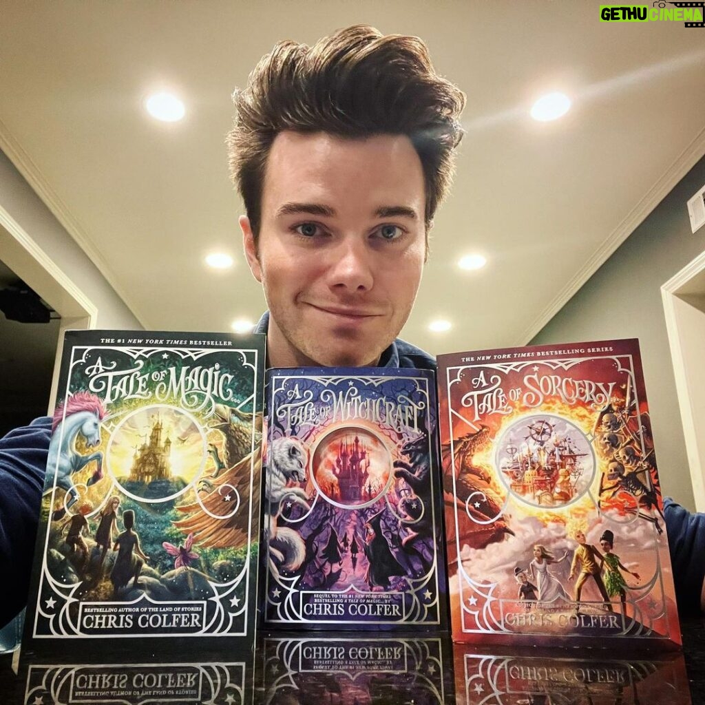 Chris Colfer Instagram - Attention! 🚨🚨The complete collection of my bestselling series #ATaleOfMagic is now available on paperback! 👏👏 Hope you enjoy all three of Brystal Evergreen’s adventures! #ATaleOfMagic #ATaleOfWitchcraft #ATaleofSorcery #TheLandOfStories #Reading #Bookstagram #ChildrensBooks #GiftsForKids