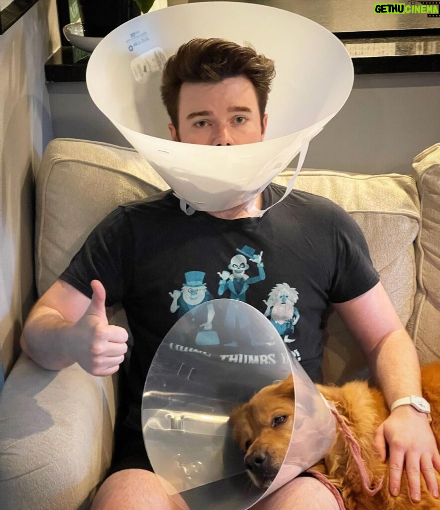 Chris Colfer Instagram - Thanks for all the love! Cooper’s surgery went well and he’s recovering at home. 🐶❤️