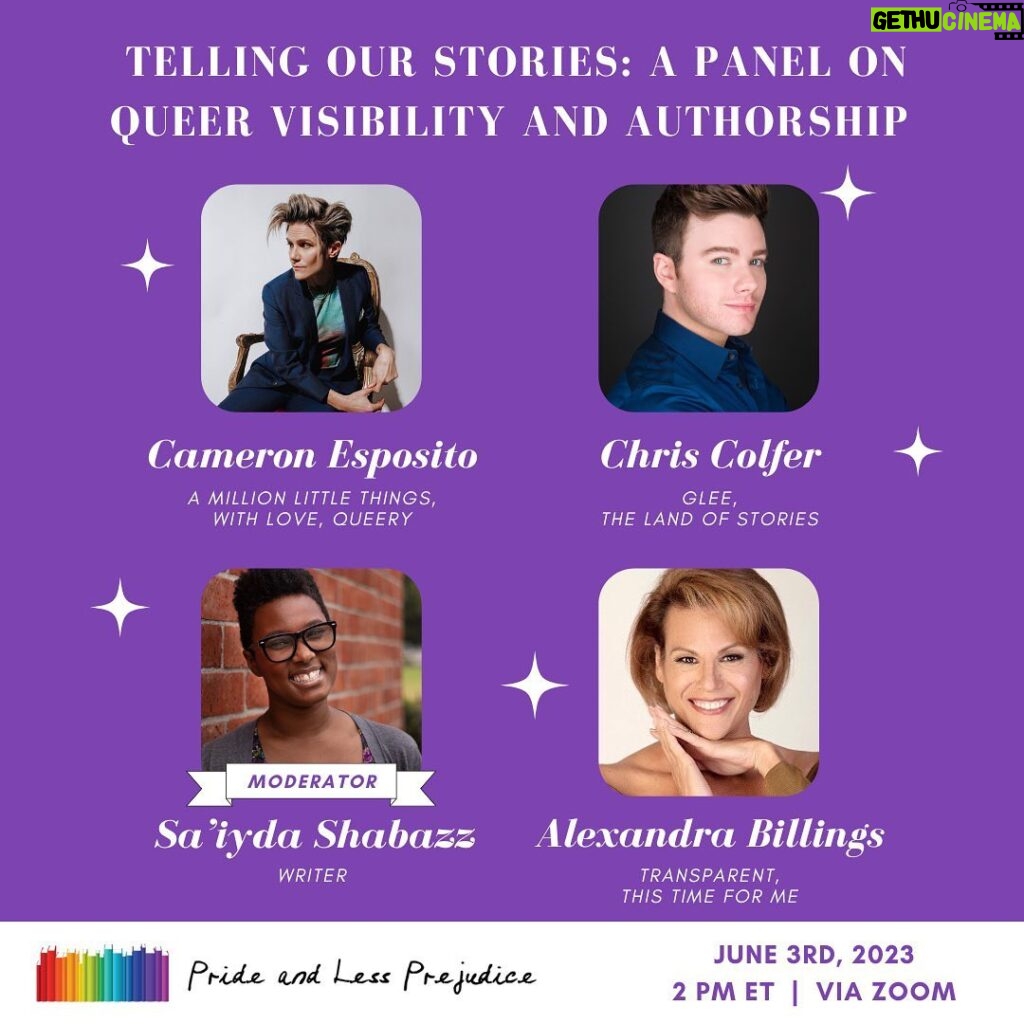 Chris Colfer Instagram - On June 3rd at 2pm EDT, please join me and these rockstars for a virtual panel on queer visibility and authorship! Tickets start at $20, and all proceeds will support @prideandlessprejudice in their work to send LGBTQ-inclusive books to Pre-K through 3rd grade classrooms. #TellingOurStories