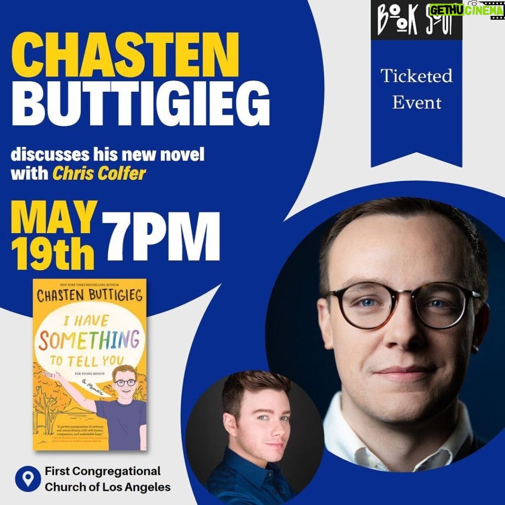 Chris Colfer Instagram - Very excited to sit down with @chasten.buttigieg this Friday and chat about his new book! Tickets are still available if you want to join! 🤓📖🏳️‍🌈 @booksoup #ihavesomethingtotellyou