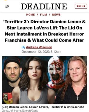 Chris Jericho Instagram - Looks like the cat o nine tails is out of the bag!  Cant wait to begin filming this epic!! Who’s Stoked for #BurkeVsArt?? Bring it on @davidhowardthornton…. #Terrifier3 @damien_leone @laurenlavera @deadline @terrifier2_official