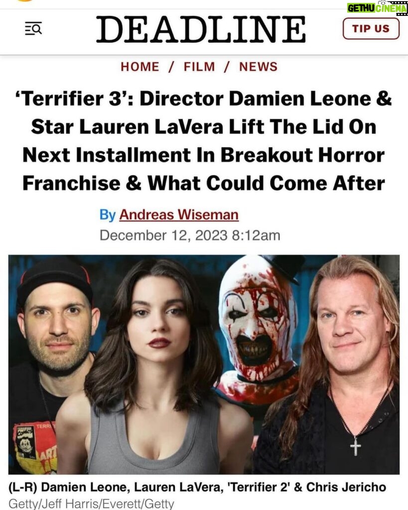Chris Jericho Instagram - Looks like the cat o nine tails is out of the bag! Cant wait to begin filming this epic!! Who’s Stoked for #BurkeVsArt?? Bring it on @davidhowardthornton…. #Terrifier3 @damien_leone @laurenlavera @deadline @terrifier2_official Miles Township, Centre County, Pennsylvania