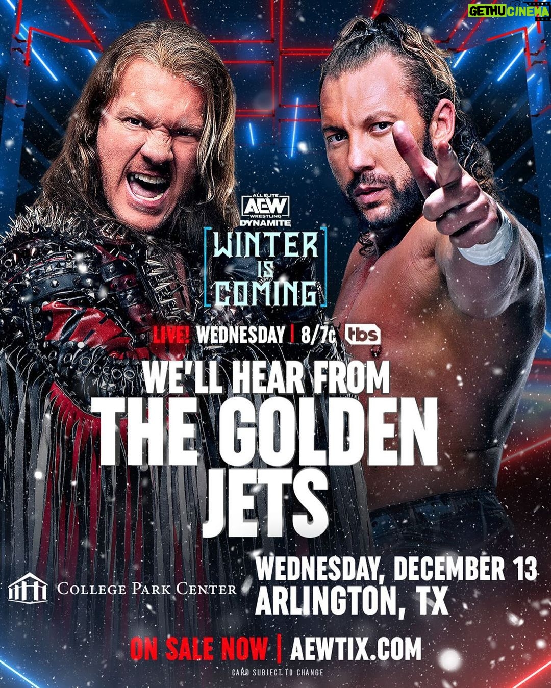 Chris Jericho Instagram - I’m finally back after WEEKS on the sidelines after the massive beatdown from @thecazxl & @starkybaby after #FullGear three weeks ago. Just know that even if my arm isn’t 100%, my mouth is! Get ready Ricky and Billy for the tongue lashing of your life from #TheOcho and @kennyomegamanx …. @aew #AEWDynamite College Park Center at UT Arlington